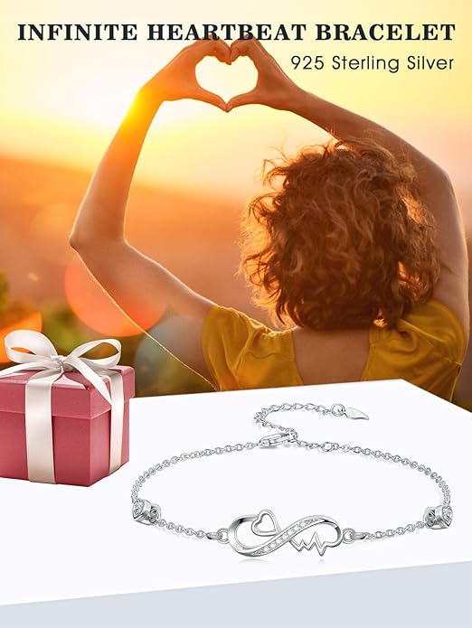 Dorunmo Infinity Bracelet Mom Bracelet 925 Sterling Silver 14K Gold Plated Infinity Heart Anklet for Women Christmas Jewelry Gifts for Wife Mom Daughter