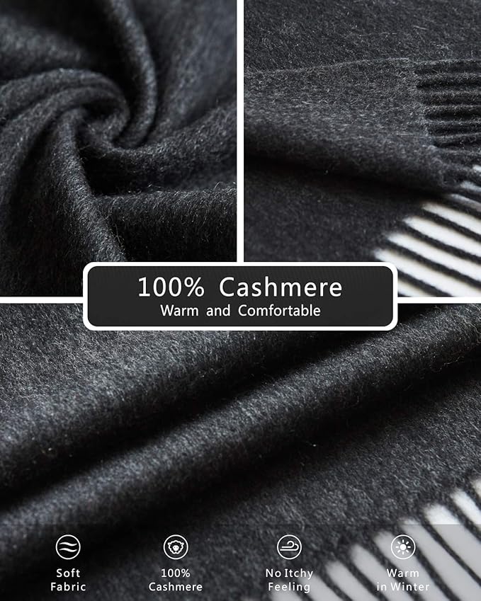EURKEA 100% Cashmere 2025 Winter Scarf for Women Fringed Edges Warm & Soft Lightweight Solid/Plaid/Two-Tone Free Size