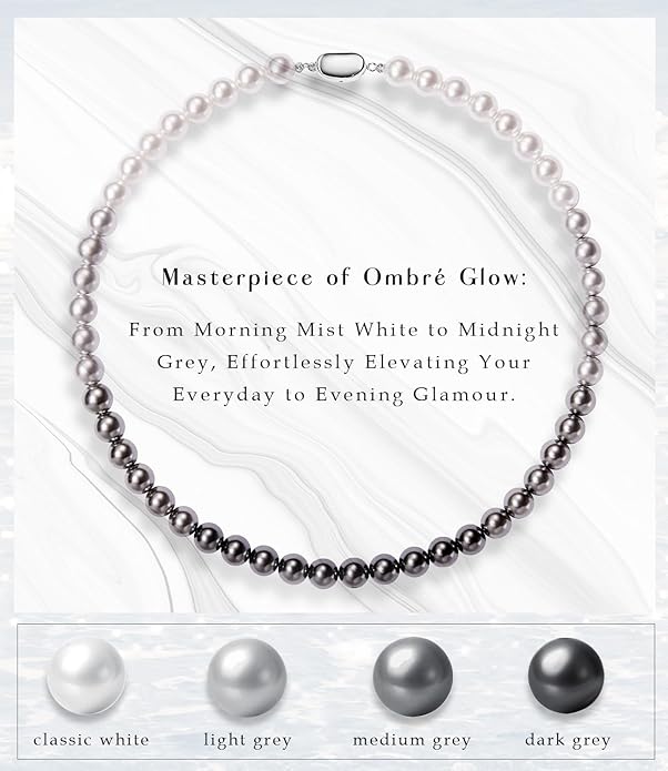 Raneecoco HYPER LUSTER Sterling Silver Round Simulated Pearl Necklace for Women | Dainty Choker or Long Pearl Necklace | Gift Ready for Wedding