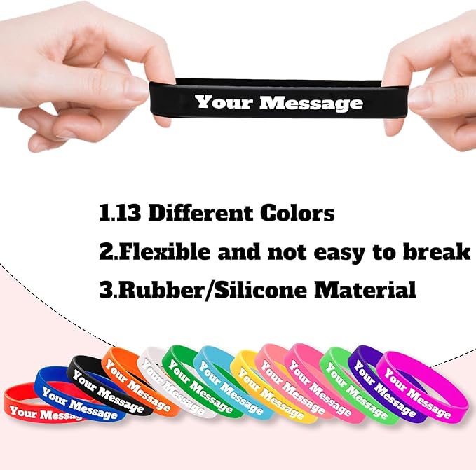 50 Pcs Custom Silicone Wristbands with Text Message, Personalized Rubber Bracelets Bulk for Events, Support, Party Gifts, Fundraisers, Motivation, Awareness