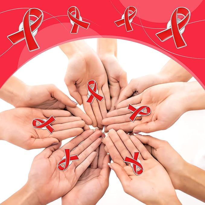 Batiyeer Red Ribbon Awareness Lapel Pin with Individual Package Brooch Hope Pins Cancer Heart Disease Tuberculosis HIV AIDS Awareness Pin for Red Ribbon Week Fundraising Charity Party Favors(50 Pcs)