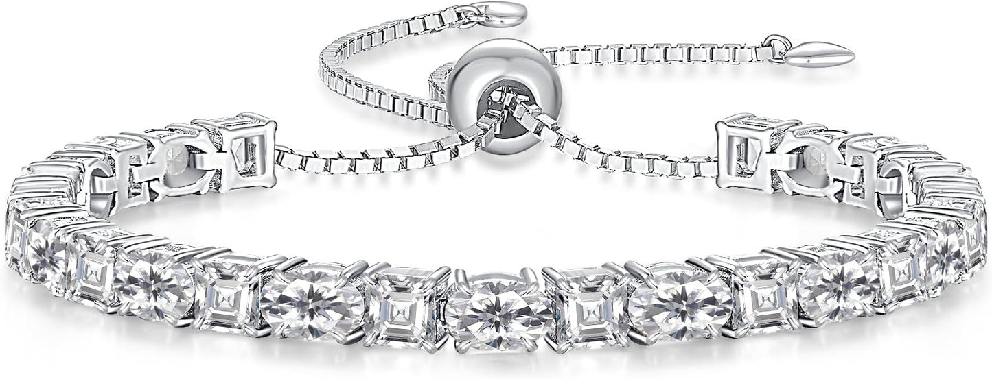 Sterling Silver Birthstone Bracelets for Women White Gold Tennis Bracelets Adjustable Chain 6-9 Inchs Jewelry Hypoallergenic Anniversary Birthday Gifts for Women Mom Wife Her