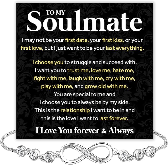 To My Soulmate Bracelet For Women With Heartfelt Message Card & Elegant Box, Bracelet For Girls, Soulmate Birthday, Wedding, Christmas Jewelry Gift From Boyfriend, Husband