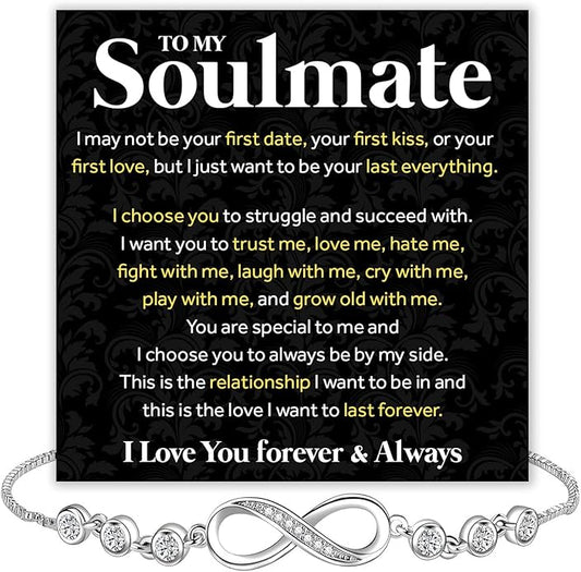 To My Soulmate Bracelet For Women With Heartfelt Message Card & Elegant Box, Bracelet For Girls, Soulmate Birthday, Wedding, Christmas Jewelry Gift From Boyfriend, Husband