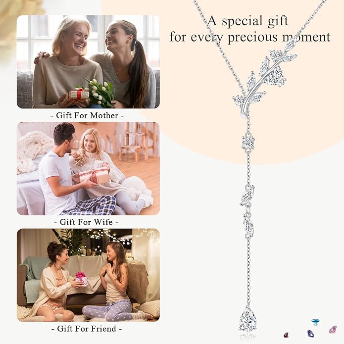 Long Necklace Sterling Silver Larait Bar Y Lariat Long Chain Drop Adjustable Necklace Gift for Her, 30"