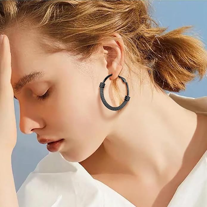 PROSTEEL 30/40/60/80/100mm Chunky Hoop Earrings For Women Gold Plated/Black Stainless Steel Hoops Earrings Statement Jewelry