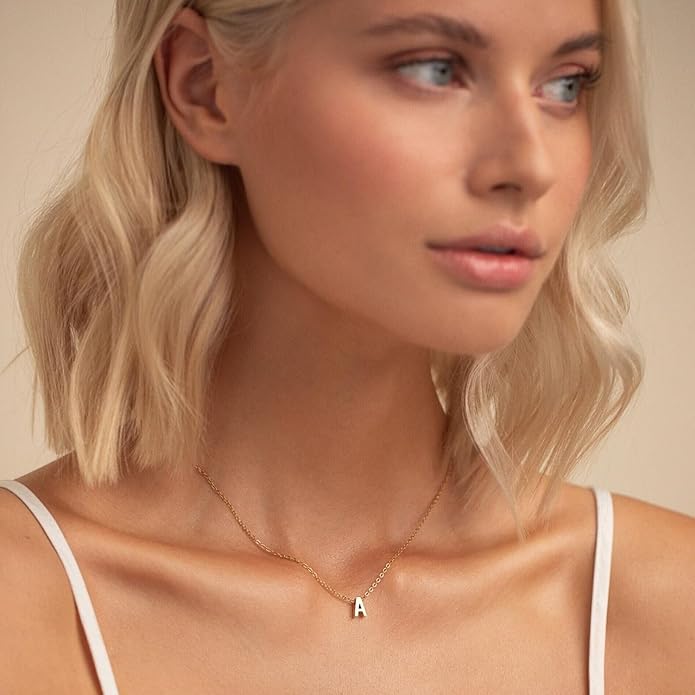 Small Initial Necklace 18K Gold Plated Stainless Steel Tiny Letter Necklace Personalized Monogram Name Necklace for Women
