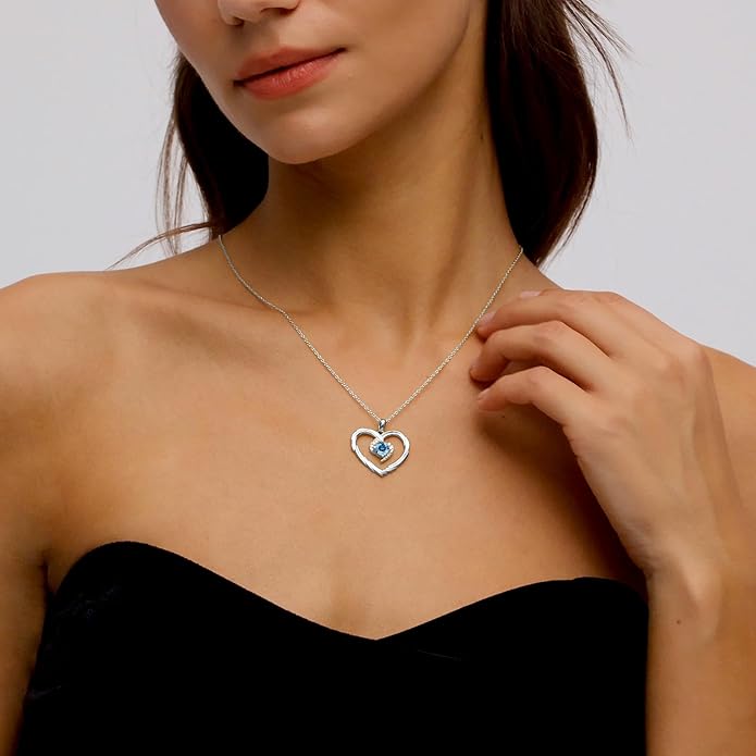 G&GEMSJEW 18K Gold Heart Birthstone Necklaces for Women, S925 Sterling Silver Jewelry Birthday Gifts for Women Wife Girlfriend Mom, Anniversary Christmas Valentines Gifts