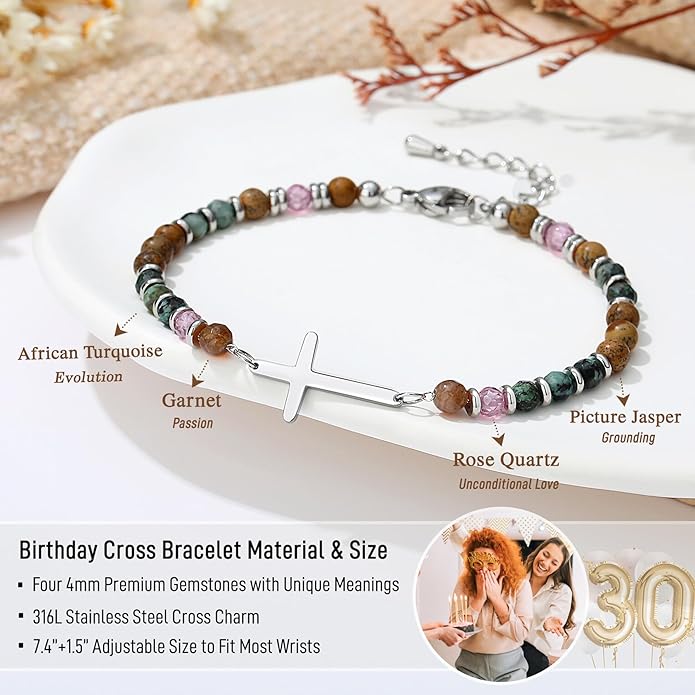 TONY & SANDY Christian Cross Bracelet for Women, Stocking Stuffers for Women, Confirmation Baptism Easter Gifts, Unique Gift for Friends Daughter Mom Sister in Christ on Birthday Christmas
