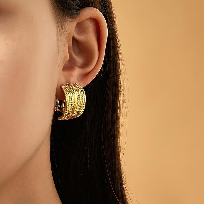 Two Tone Earrings for Women Gold and Silver Crossover Half Hoop Statement Earring Designer Stud Earrings