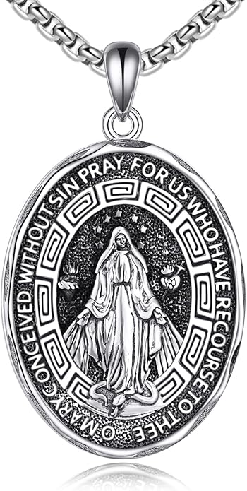 YFN Patron Saint Necklace Sterling Silver Amulet Medal Pendant Religious Protector Jewelry Gifts for Women Men
