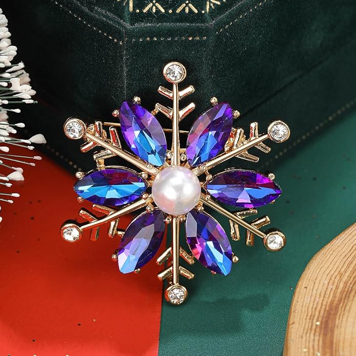 Crystal Snowflake Brooch for Women - Rhinestone Winter Pin with Pearl - Elegant Christmas Accessory for Clothing, Hat, Bag, Skirt - Birthday Party Costume Jewelry