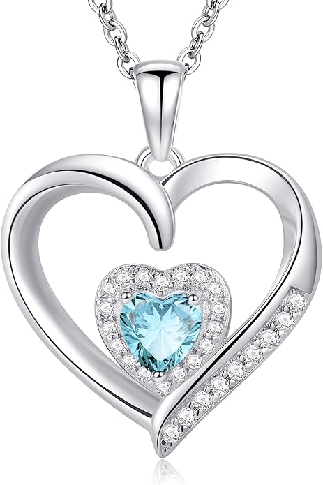 GLIVEOR Heart Birthstone Necklace for Women,S925 Sterling Silver Necklace Birthstone Necklace Heart Necklace for Women Birthday Jewelry Gifts for Women
