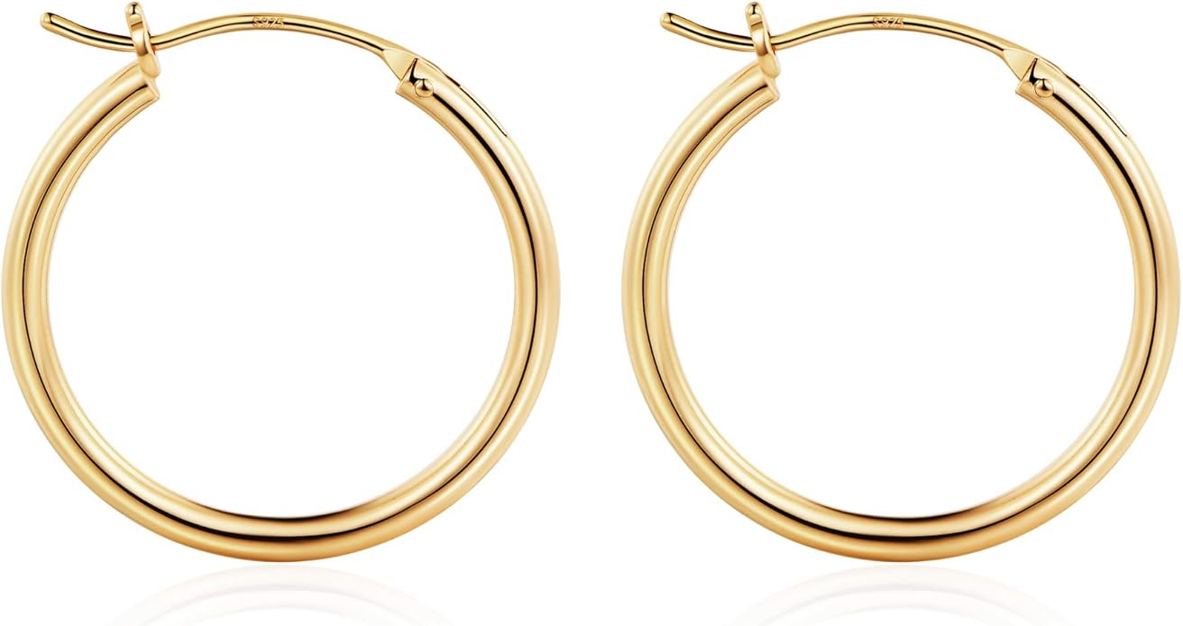 M MOOHAM 14K-Gold-Plated Hoop Earrings for Women - Hypoallergenic 14K Gold 925 Sterling silver-plated Post Sensitive Ears Nickel Free Hoops Earrings Set for Women Jewelry Lightweight 13-60mm