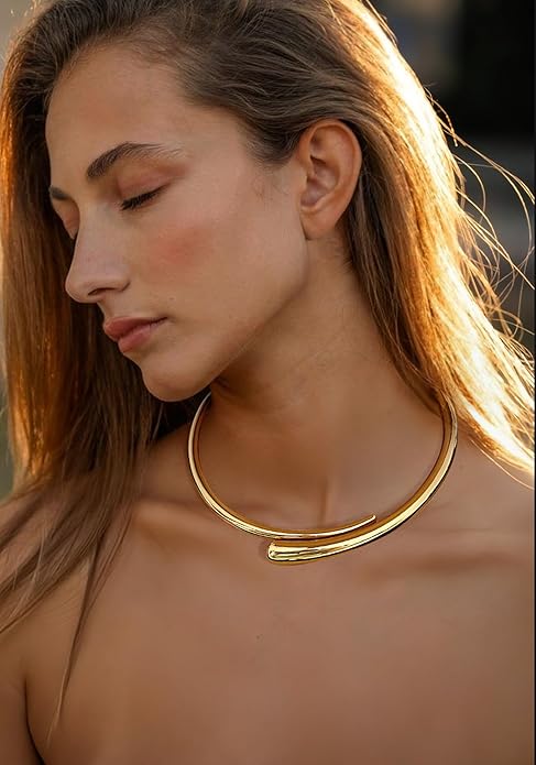 Chunky Collar Necklaces for Women Bold Gold Silver Teardrop Choker Necklace Open Cuff Necklace Fashion Statement Necklaces