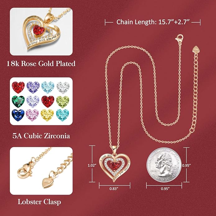REDBEE Necklaces for Women Birthstone Heart Necklace Jewelry for Wife Girlfriend Woman Necklace