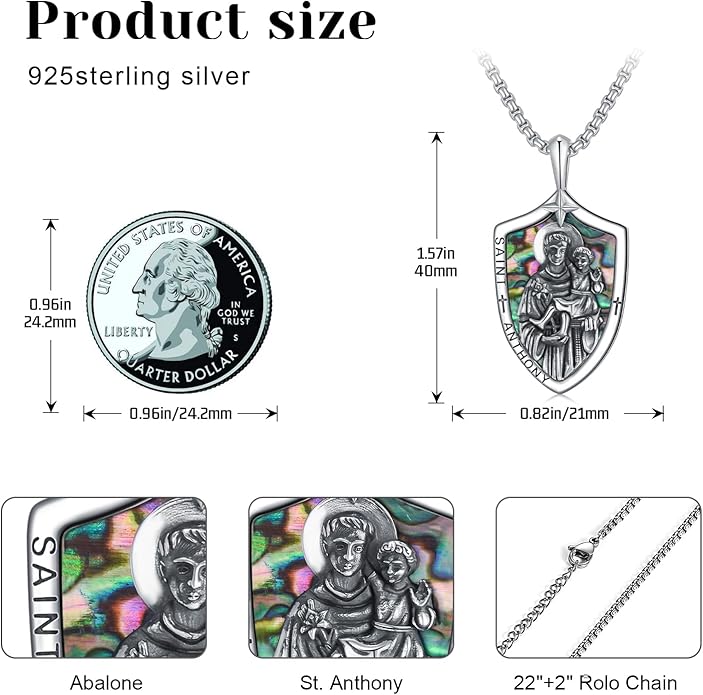 Taioiat Saint Necklace 925 Sterling Silver St Necklace Amulet Pendant Jewelry Religious Gift for Men Women