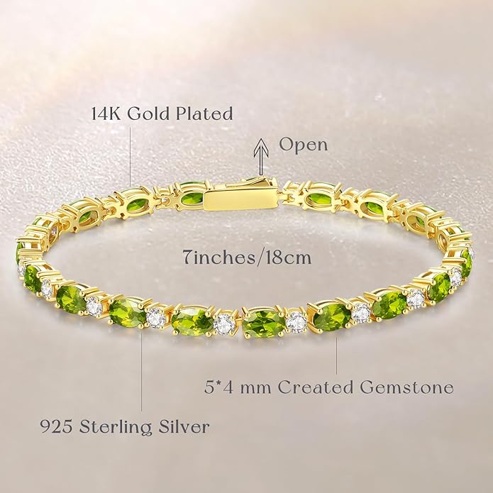 FANCIME 14K Gold Plated Birthstone Bracelets 4mm Sterling Silver Tennis Bracelets Gold Bracelets Birthday Jewelry Gifts for Women 7"