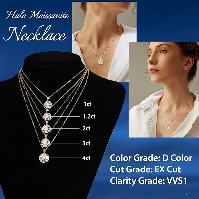 18K Gold Vermeil Imitation Diamond Necklace for Women, Moissanite Sterling Silver 18+2" Chain - Cluster Style