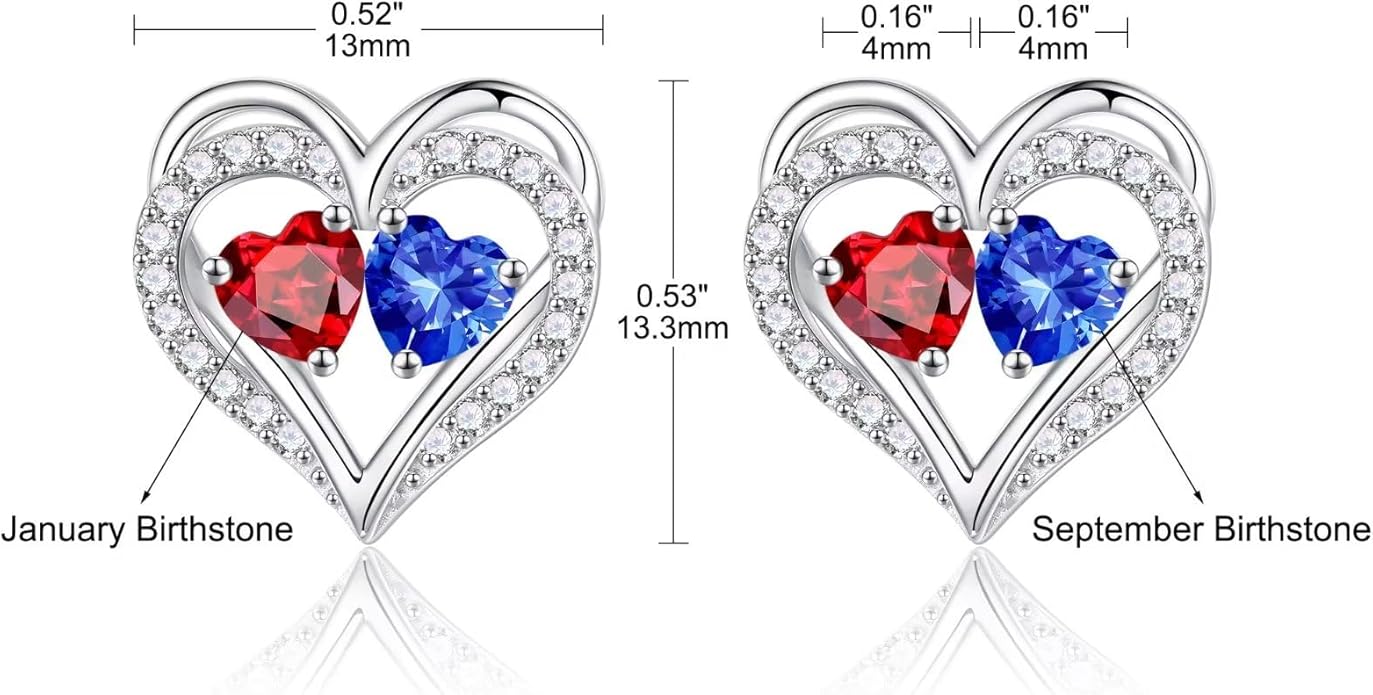 Iefil Birthstone Earrings for Women - 925 Sterling Silver Heart Earrings Anniversary Birthday Gifts for Women Wife Girlfriend Mom