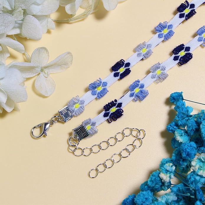 Nova&Aria Chokers Set For Women Heart Choker Necklaces Flower Pendant Velvet Cute Pink Turquoise Blue White Black Choker Necklace Christmas Colorful Lace Chokers