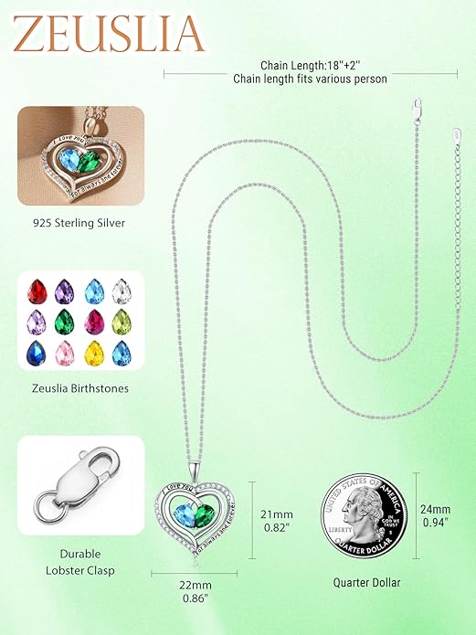 Zeuslia Double Birthstone Necklace Gifts for Wife - 925 Sterling Silver Sunflower/Rose/Crown Cross/Compass/Heart Pendant I Love You Necklace, Anniversary Birthday Gifts for Wife Girlfriend Mom Her