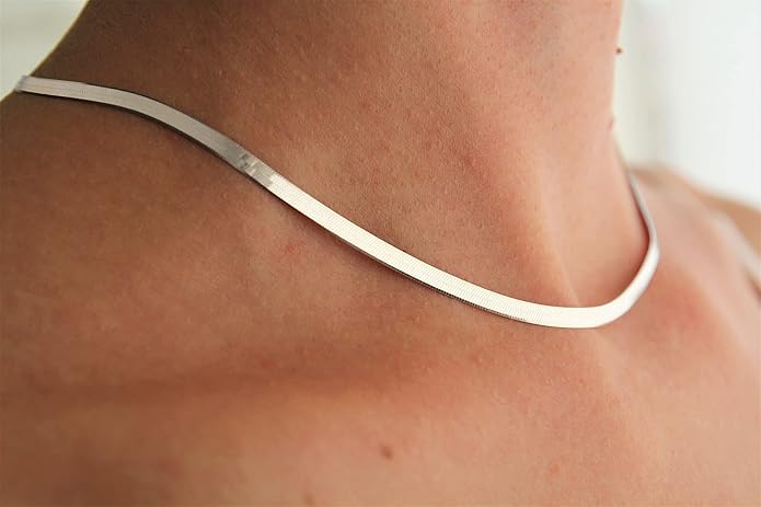 DEARMAY 14K Gold Plated Necklaces for Women, Dainty Gold Herringbone Choker Necklace Thin Layered Snake Chain Jewelry for Gifts