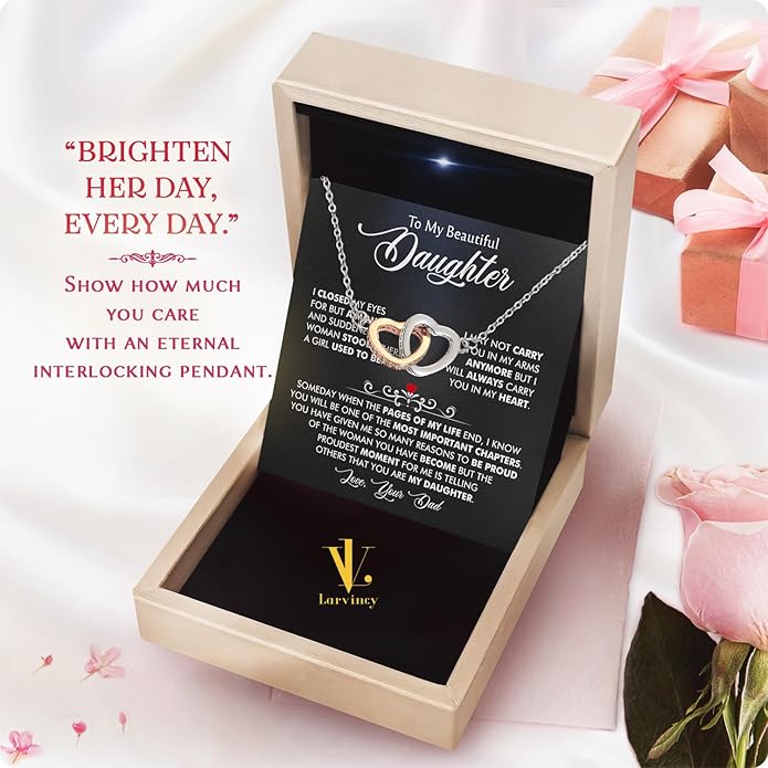 Larvincy To My Daughter Necklace From Dad With Heartfelt Message & Elegant Box, Gifts For Daughter From Father, Beautiful Jewelry Gift From Love Daddy On Graduation, Birthday, Wedding, Christmas