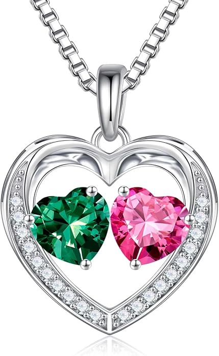 Iefil Christmas Gifts for Women Wife - 925 Sterling Silver Heart Birthstone Necklace, Anniversary Birthday Gifts for Women Wife Girlfriend Mom, Birthstone Jewelry Gift for Her