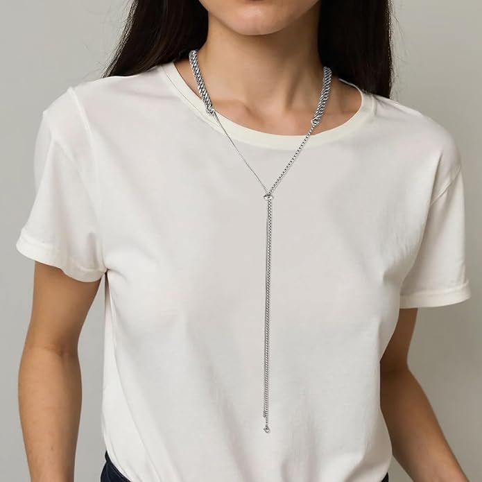 Irregular Y2k Long Y-shaped Necklace with Zircon Inlaid Sparkling Brick Tassel Pendant Double-Layer Chain High-end Fashion Accessory Women's