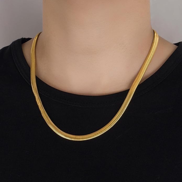 Dankadi Men 925 Sterling Silver Necklace Italian 6MM-8MM Flexible Flat Snake Chain Choker 16-30 Inch 24K Gold plated Fine Jewelry Gifts for Women