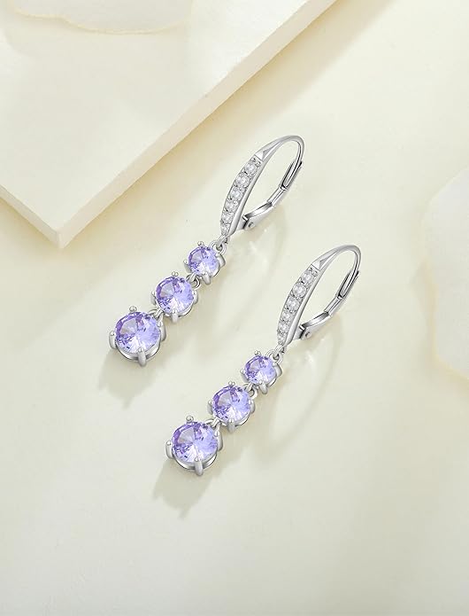 Starchenie Dangle Drop Earrings for Women 925 Sterling Silver Leverback Earrings Birthstone Jewelry
