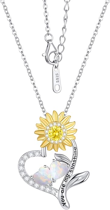 PERJI Valentine's Day Gifts for Women - 925 Sterling Silver Double Birthstone Sunflower Necklace, Anniversary Birthday Jewelry You are My Sunshine Gifts for Wife Couple Girlfriend 18"+2" Non Tarnish