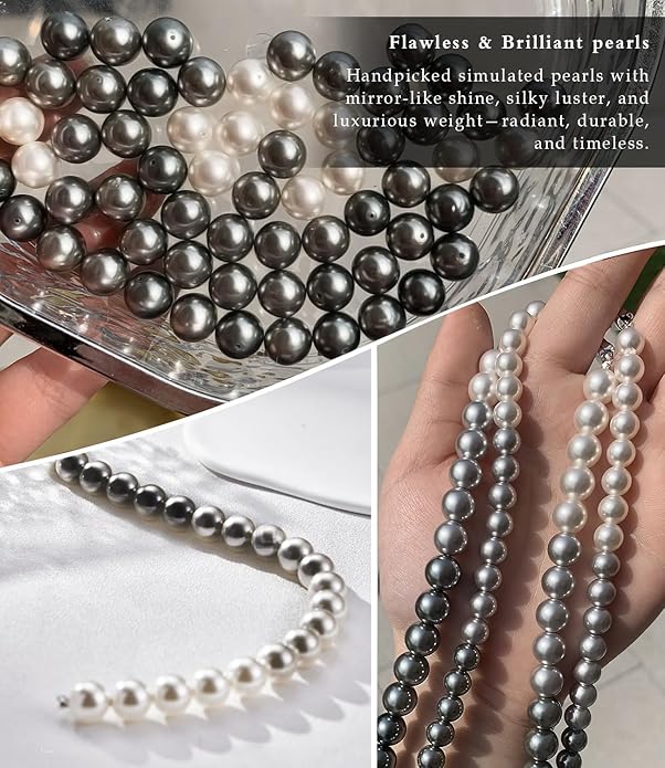 Raneecoco HYPER LUSTER Sterling Silver Round Simulated Pearl Necklace for Women | Dainty Choker or Long Pearl Necklace | Gift Ready for Wedding
