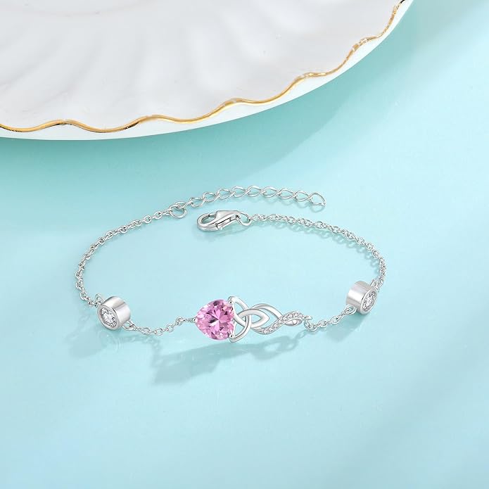 Infinity Celtic Knot Bracelet 925 Sterling Silver Birthstone Bracelet Irish Jewelry Gifts for Women