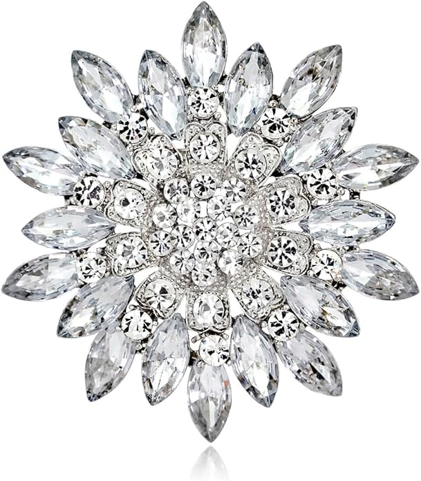 Rhinestone Sunflower Brooch for Women Sparkling Cubic Zirconia Flower Brooch Pin Elegant Large Crystal Floral Lapel Pin Dainty Clothing Hat Bag Accessories Christmas Wedding Bridal Birthday Jewelry