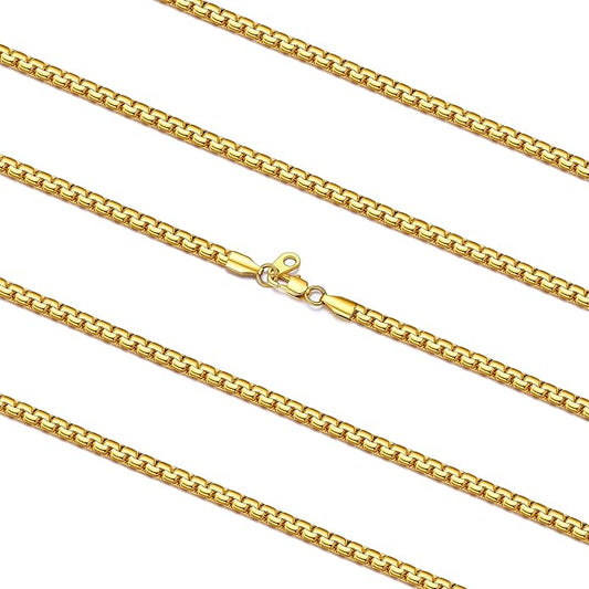 FaithHeart Mens Black/Silver/Gold Stainless Steel Flat Box Link Chain Necklace, Stylish 2/4/6/8mm Width Box Chains Necklaces for Men Non Tarnish Hip Hop Chain Jewelry Gifts,14"-30" Length