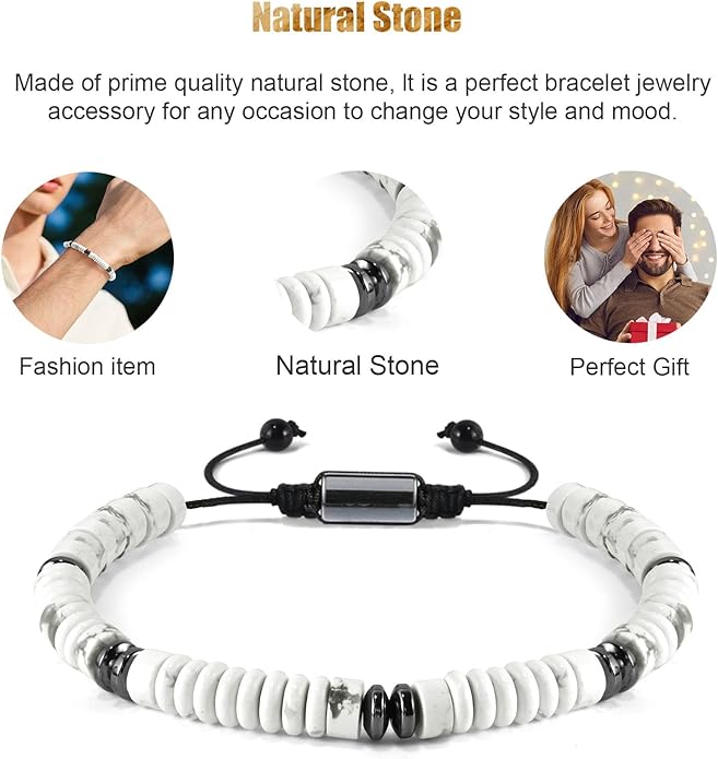 VIBILIA Healing Crystal Bracelets Beaded Bracelets for Men Women Natural Stone Adjustable Bracelets Unique Gifts for Father Son Grandfather Brother Friend