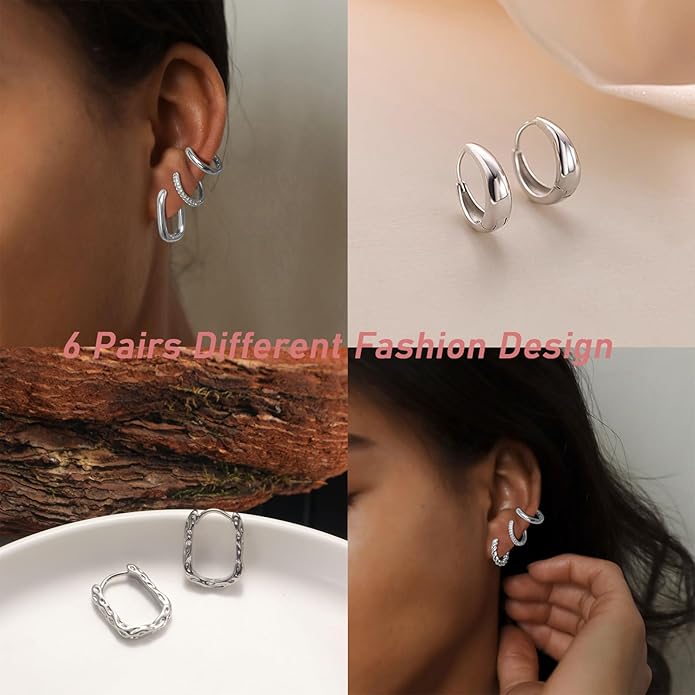 MIDEEO Gold/Sliver Chunky Hoop Earrings Set for Women, 14K Gold Plated Twisted Huggie Hoop Earring Hypoallergenic Thick Open Lightweight Chunky Hoop Earrings Jewelry for Gifts