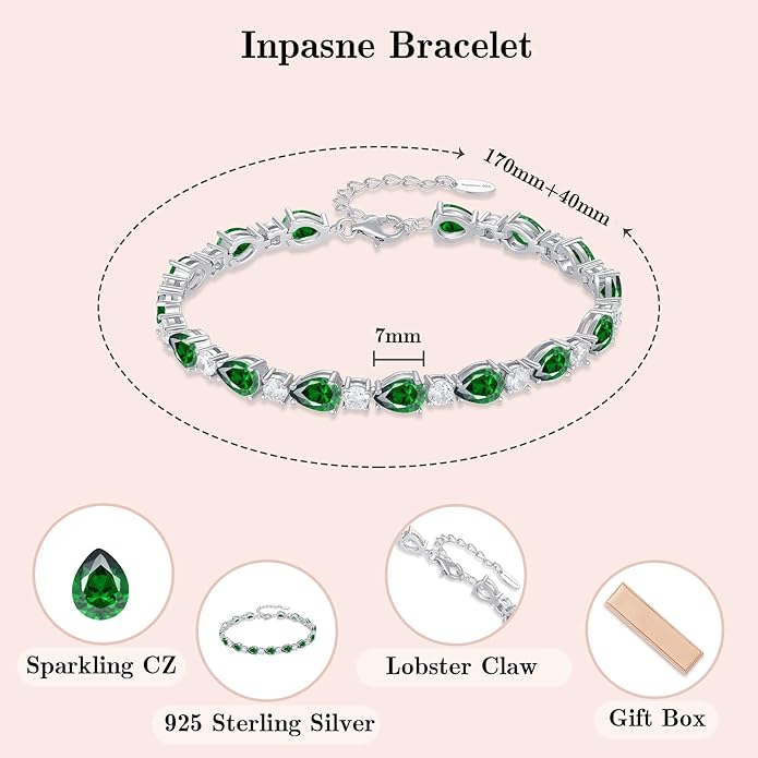 Birthstone Tennis Bracelet for Women 925 Sterling Silver Pear Shaped Gemstone Jewelry Gifts for Her