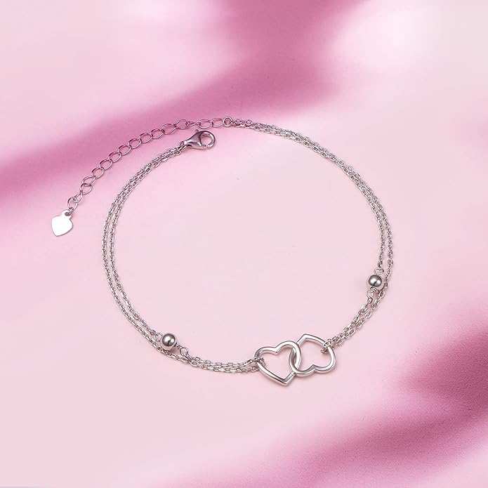 Anklet for Women S925 Sterling Silver Adjustable Foot Evil Eye Starfish Heart Bead Butterfly Celtic Knot Cross Multilayer Layered Ankle Bracelet Jewelry