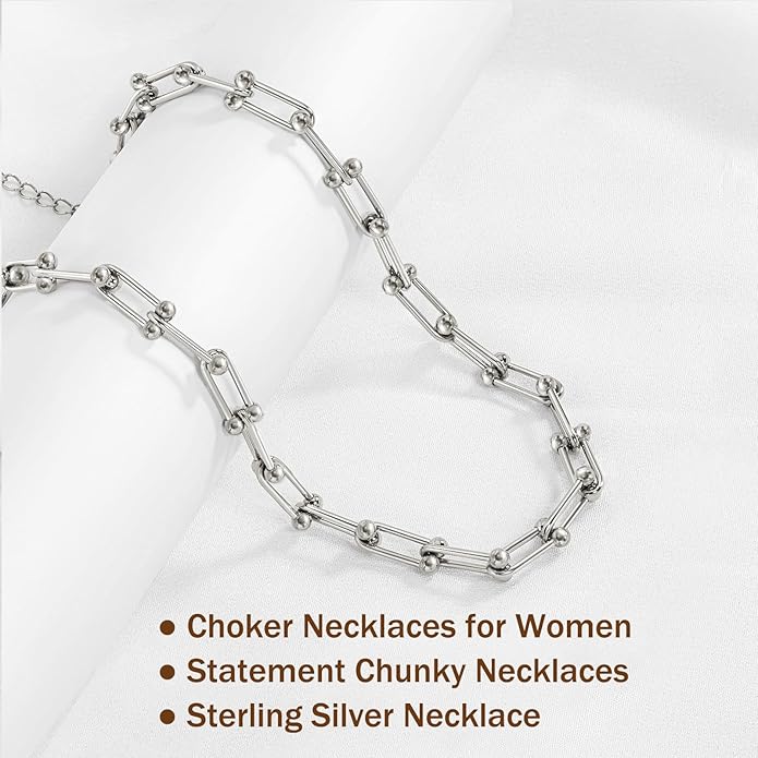 Choker Necklace for Women Men Trendy | Sterling Silver Plated Necklace 14K Gold Plated Chunky Necklaces Thick Cuban Link Chain Hypoallergenic Statement Paperclip Necklace Punk Fashion Jewelry
