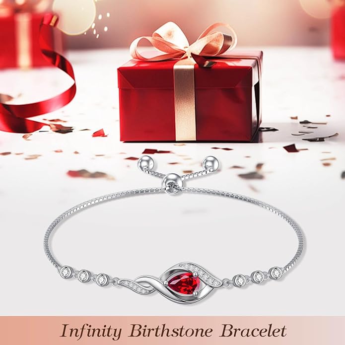 Christmas Gifts Birthstone Bracelet for Women 925 Sterling Silver Infinity Love Jewelry Birthday Gifts for Women Mom Wife Girlfriend