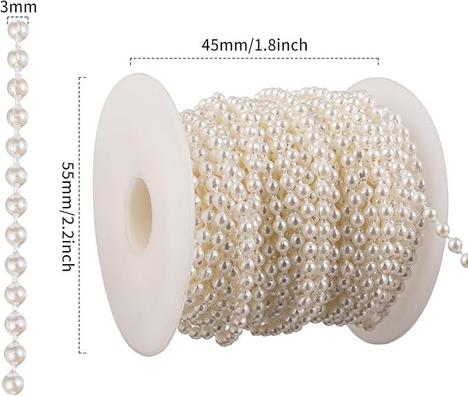 YoungJewl 3mm Millet Beads Crafts Faux Pearl Beads Garland Pearl Bead Roll Strand of Pearls to Decorate Floral Centerpieces Wedding Party Favor Christmas Tree(33 Feet Ivory)