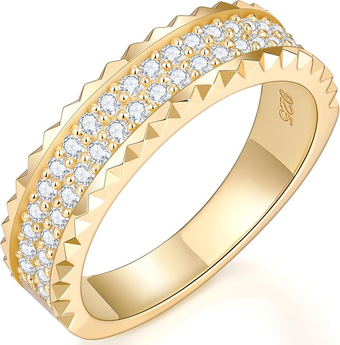TIMELESSTAR Stackable Eternity Band Rings for Women Wedding, Engagement, Promise, Anniversary Premium Moissanite|D Color VVS1 Clarity 3EX Cut|S925 Sterling Silver 14K Gold Plated Non Tarnish