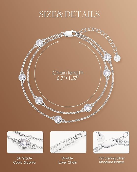 LOUISA SECRET Birthstone Bracelets for Women, 925 Sterling Silver Charm Link Double Strand Bracelet, Birthday Anniversary Christmas Jewelry Gifts for Wife Girlfriend Mother her…