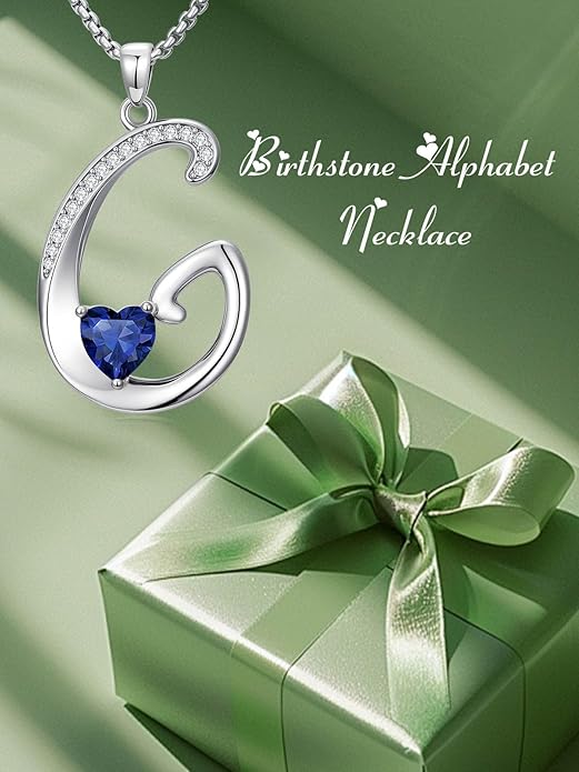 Christmas Gifts for Women Alphabet A to Z Initial Birthstone Pendant Necklaces for Women - 18k White Gold Plated Personalized Name Jewelry Valentine Mothers Day Birthday Gifts for Women Her Girlfriend