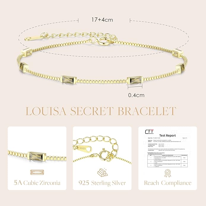 LOUISA SECRET Birthstone Bracelets for Women, 925 Sterling Silver Dainty Simple Women Charm Link Bracelet, Birthday Anniversary Jewelry Gifts for Women Wife Mom Her