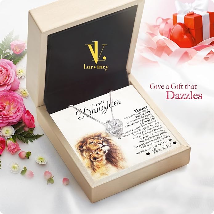 Larvincy To My Daughter Necklace From Dad With Heartfelt Message & Elegant Box, Gifts For Daughter From Father, Beautiful Jewelry Gift From Love Daddy On Graduation, Birthday, Wedding, Christmas