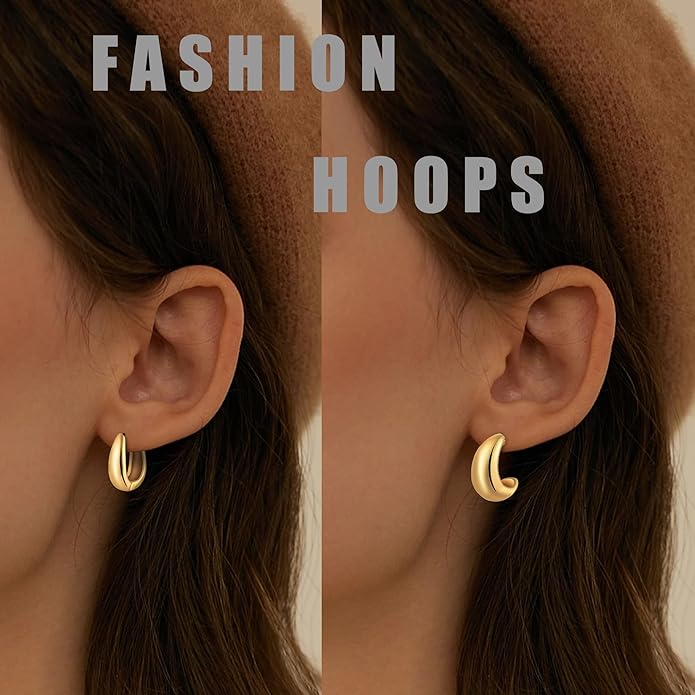 6 Pairs 14K Gold Plated Hoop Earrings for Women Trendy Chunky Lightweight Hoop Earrings Multipack Hypoallergenic, Thick Twisted Huggie Hoops Earring Set Jewelry for Gifts
